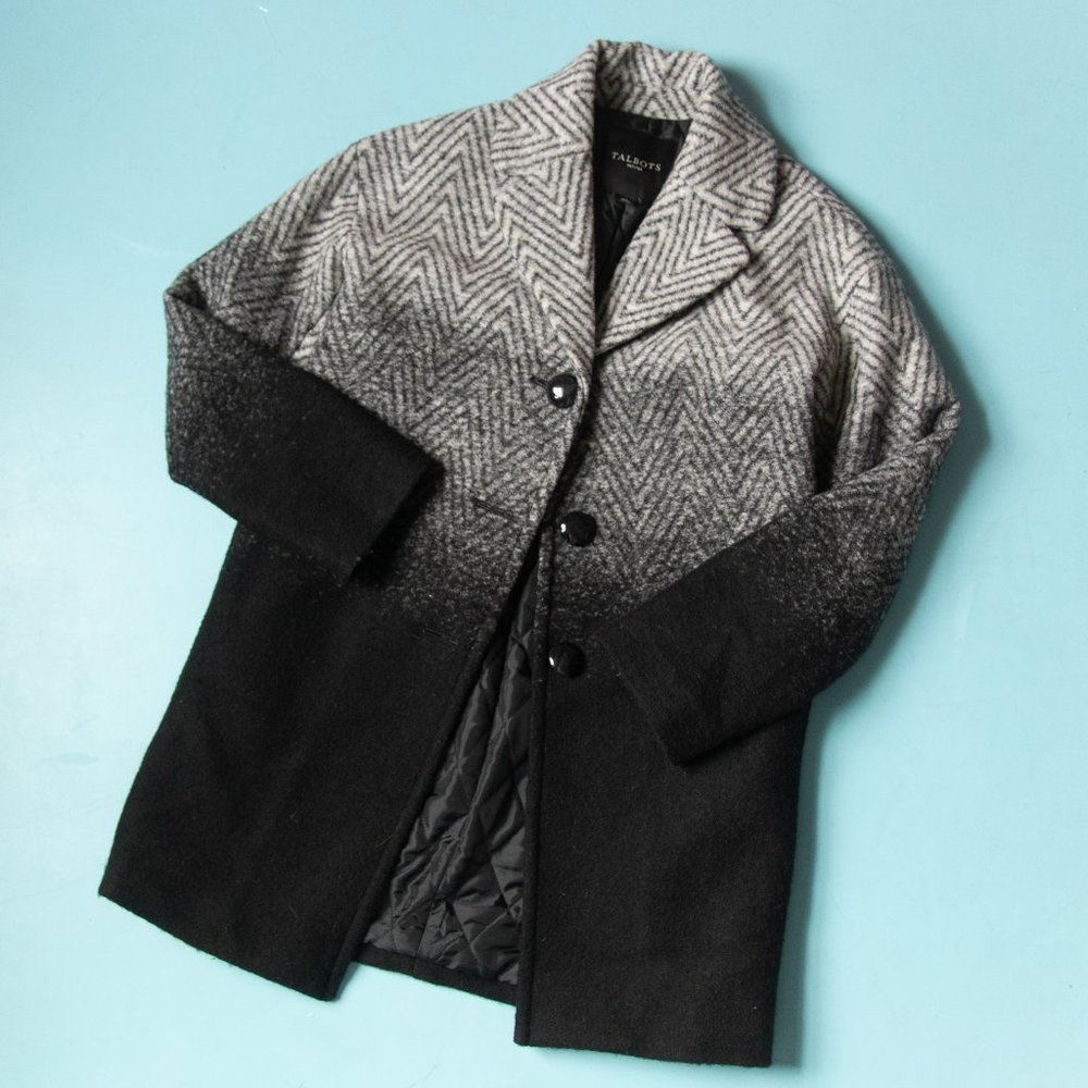 Talbots Gray Black Ombre Wool Knit Long Sleeve Thick Longline Coat Size 4 Petite